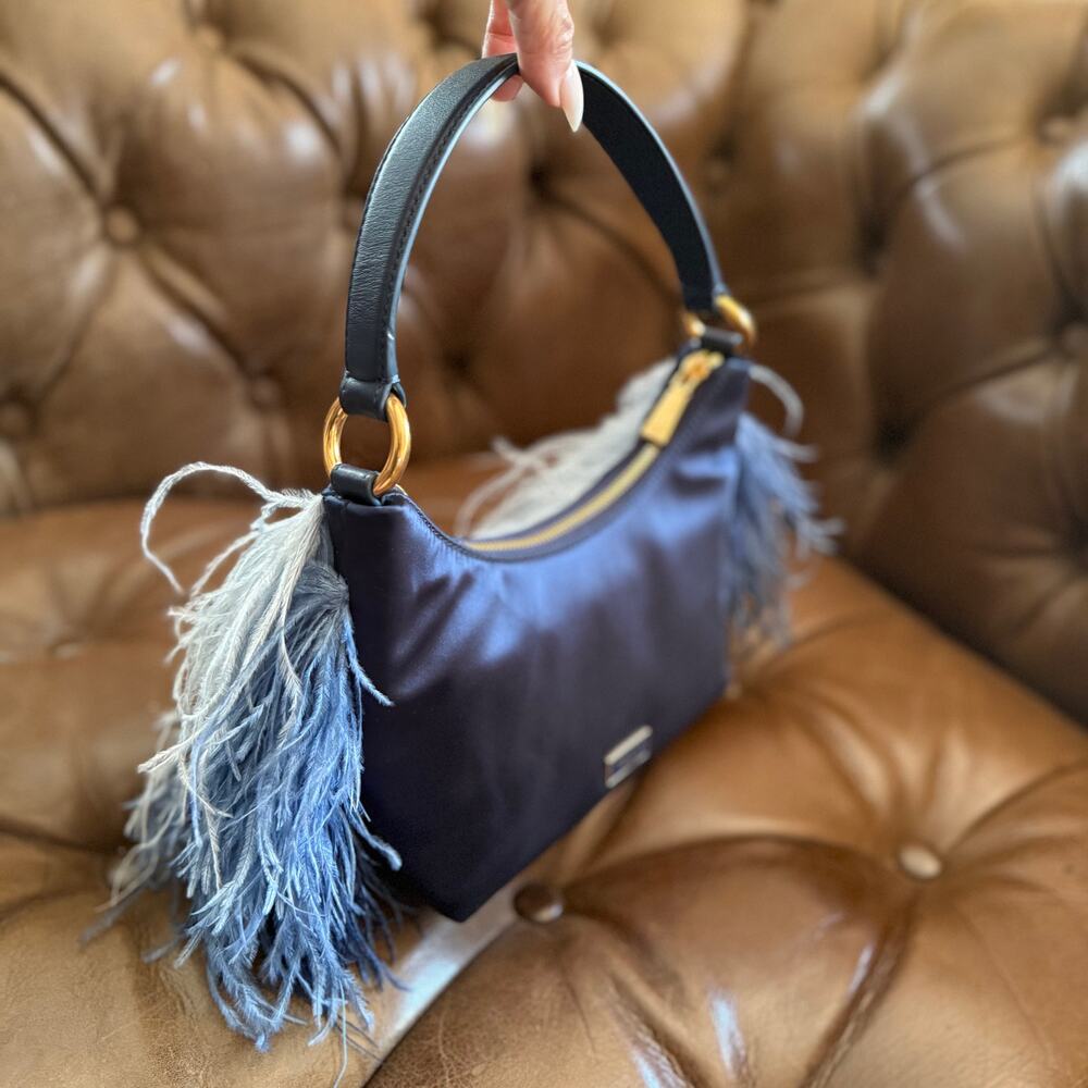 RARE Kate Spade Carter SAMPLE Ostrich Feather Nylon Shoulder Bag Crossbody - Picture 9 of 15